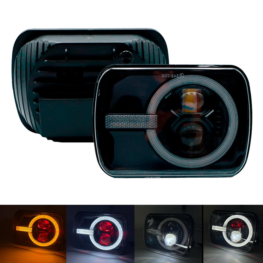 Unidad Cuadrada Led 6054 con 2 Lupas Ojo y Aro Semi Completo con Luz Alta/Baja