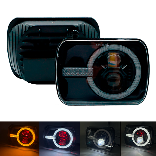 Unidad Cuadrada Led 6054 con 2 Lupas Ojo y Aro Semi Completo con Luz Alta/Baja