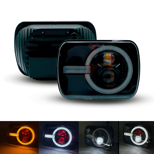 Unidad Cuadrada Led 6054 con 2 Lupas Ojo y Aro Semi Completo con Luz Alta/Baja