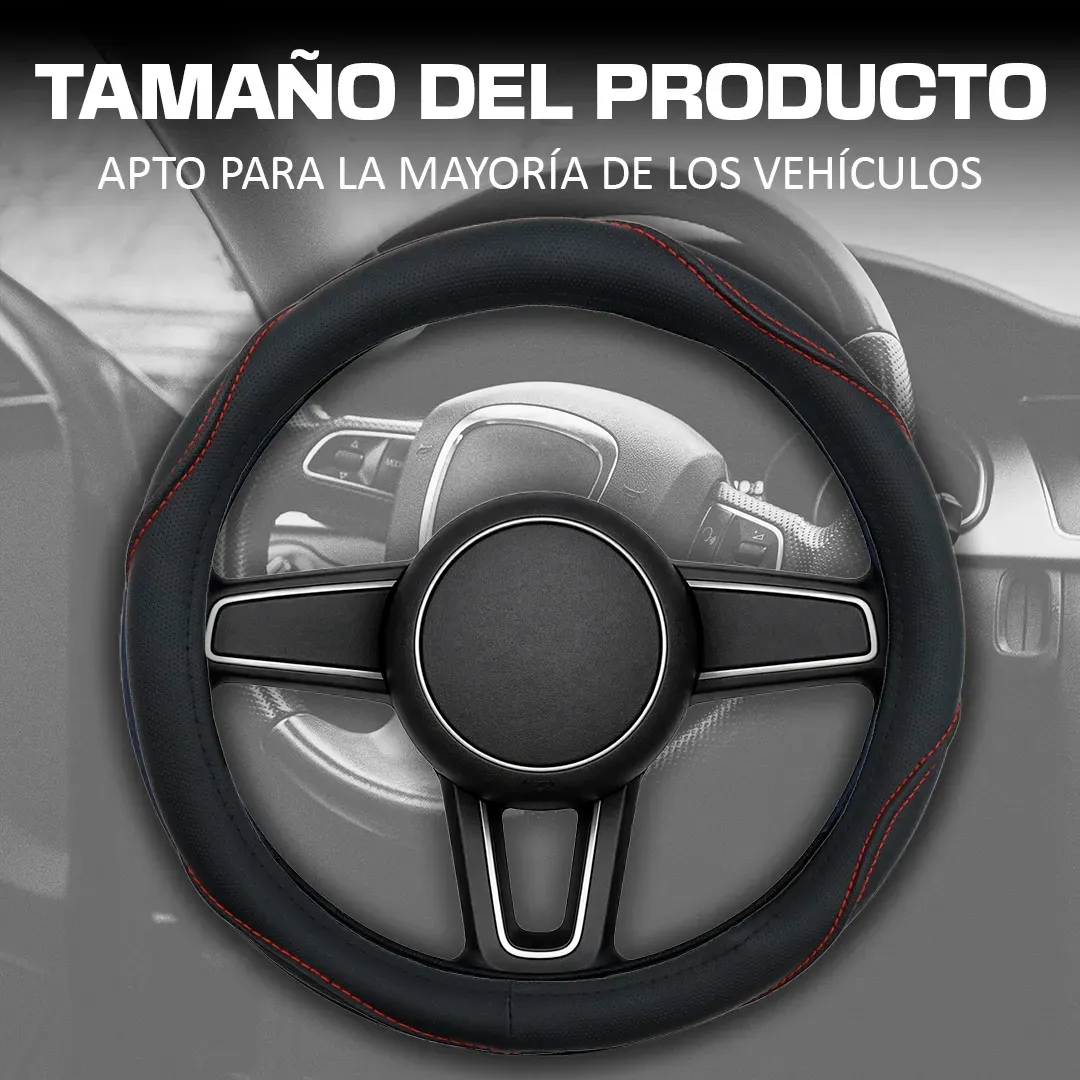 Funda Para Volante Negra Lisa Costuras Rojas