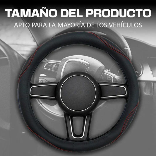 Funda Para Volante Negra Lisa Costuras Rojas