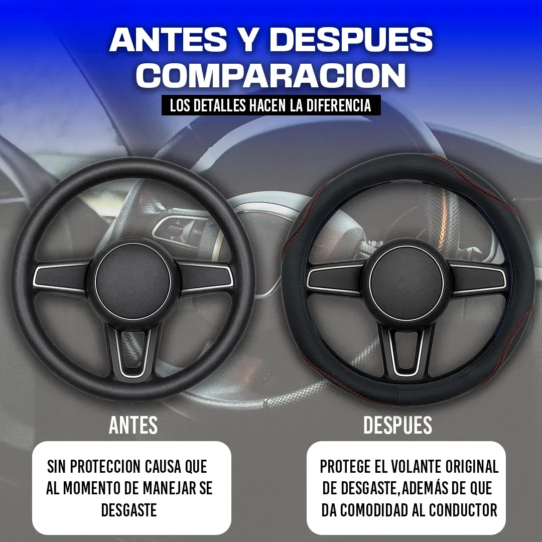 Funda Para Volante Negra Lisa Costuras Rojas