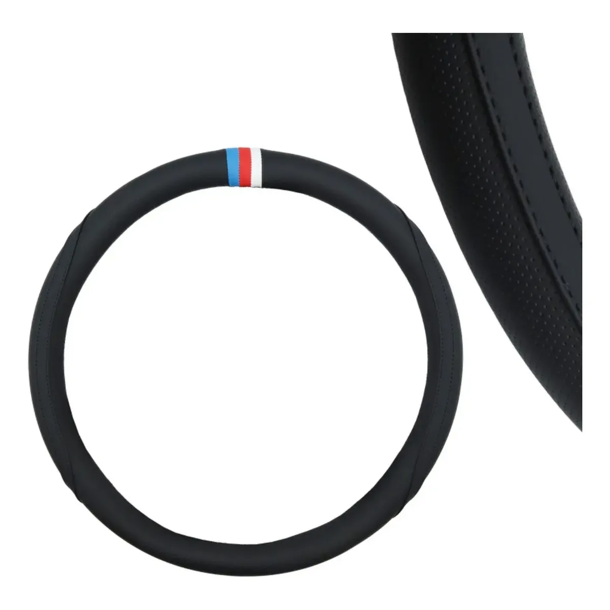 Funda Para Volante Vinil Negro Con Adorno Azul Rojo