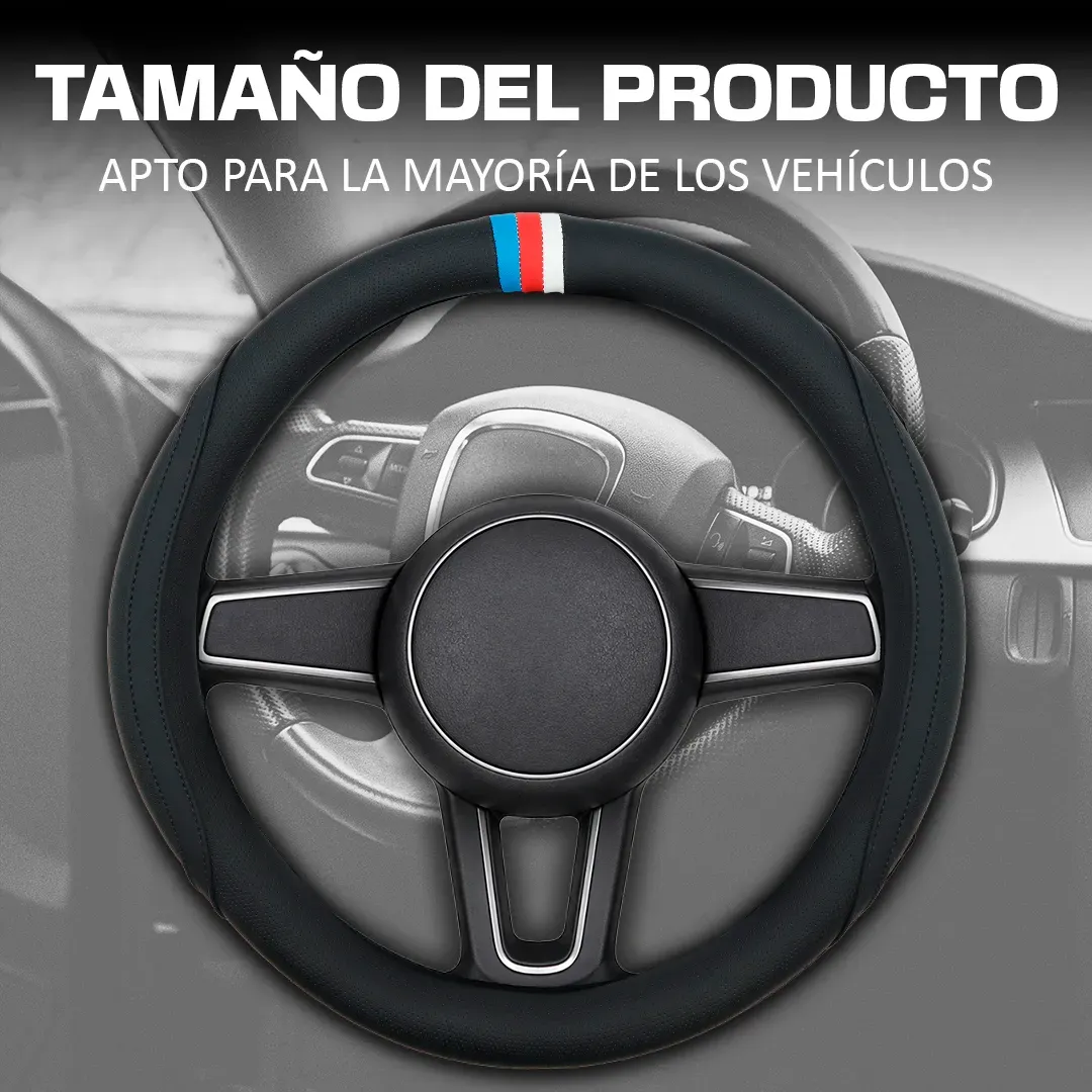 Funda Para Volante Vinil Negro Con Adorno Azul Rojo