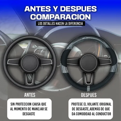 Funda Para Volante Vinil Negra Con Fibra De Carbono Blanco