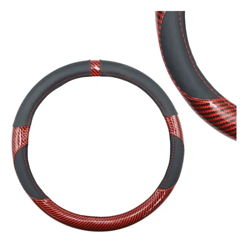 Funda Para Volante Vinil Negra Acabado Fibra De Carbono Rojo