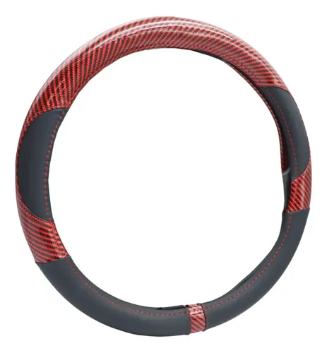 Funda Para Volante Vinil Negra Acabado Fibra De Carbono Rojo