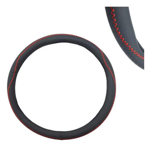 Funda Para Volante De Vinil Negra Con Costura Roja