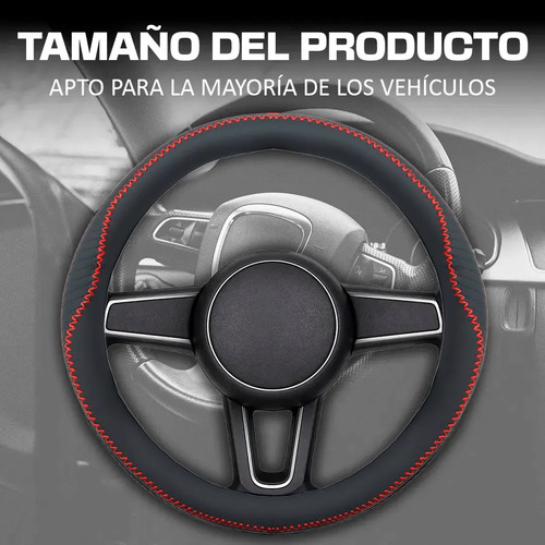 Funda Para Volante De Vinil Negra Con Costura Roja