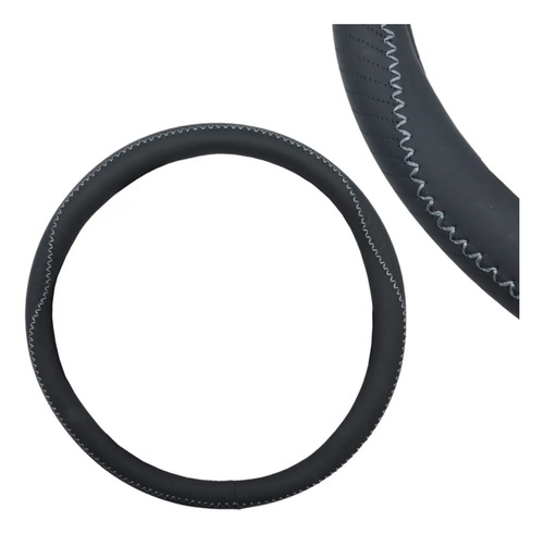 Funda Para Volante De Vinil Negra Con Costura Gris