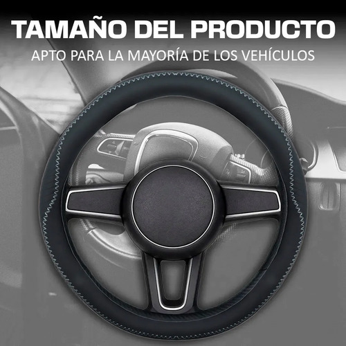 Funda Para Volante De Vinil Negra Con Costura Gris